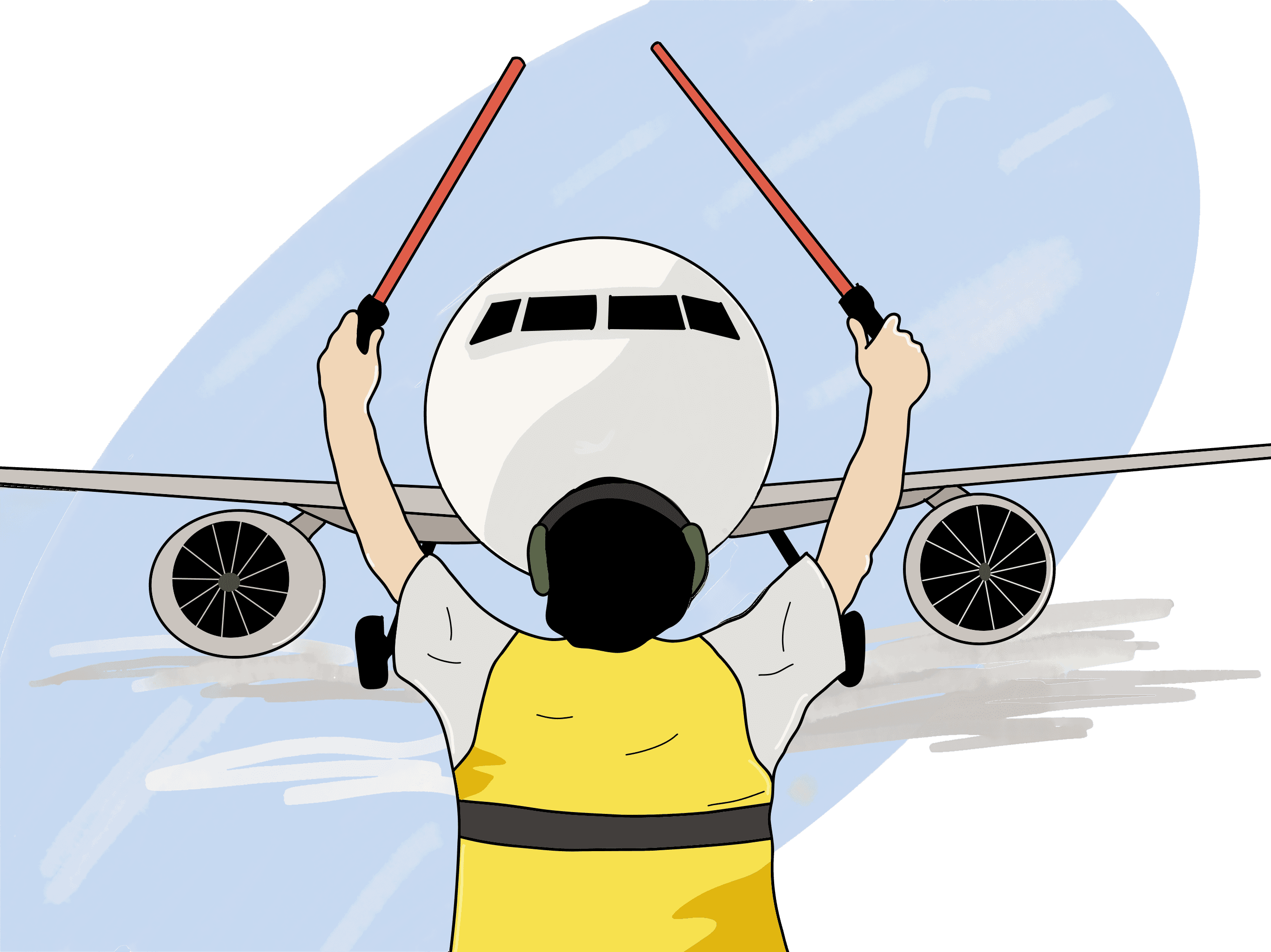 Ground crew guiding aircraft, knowing when to stop