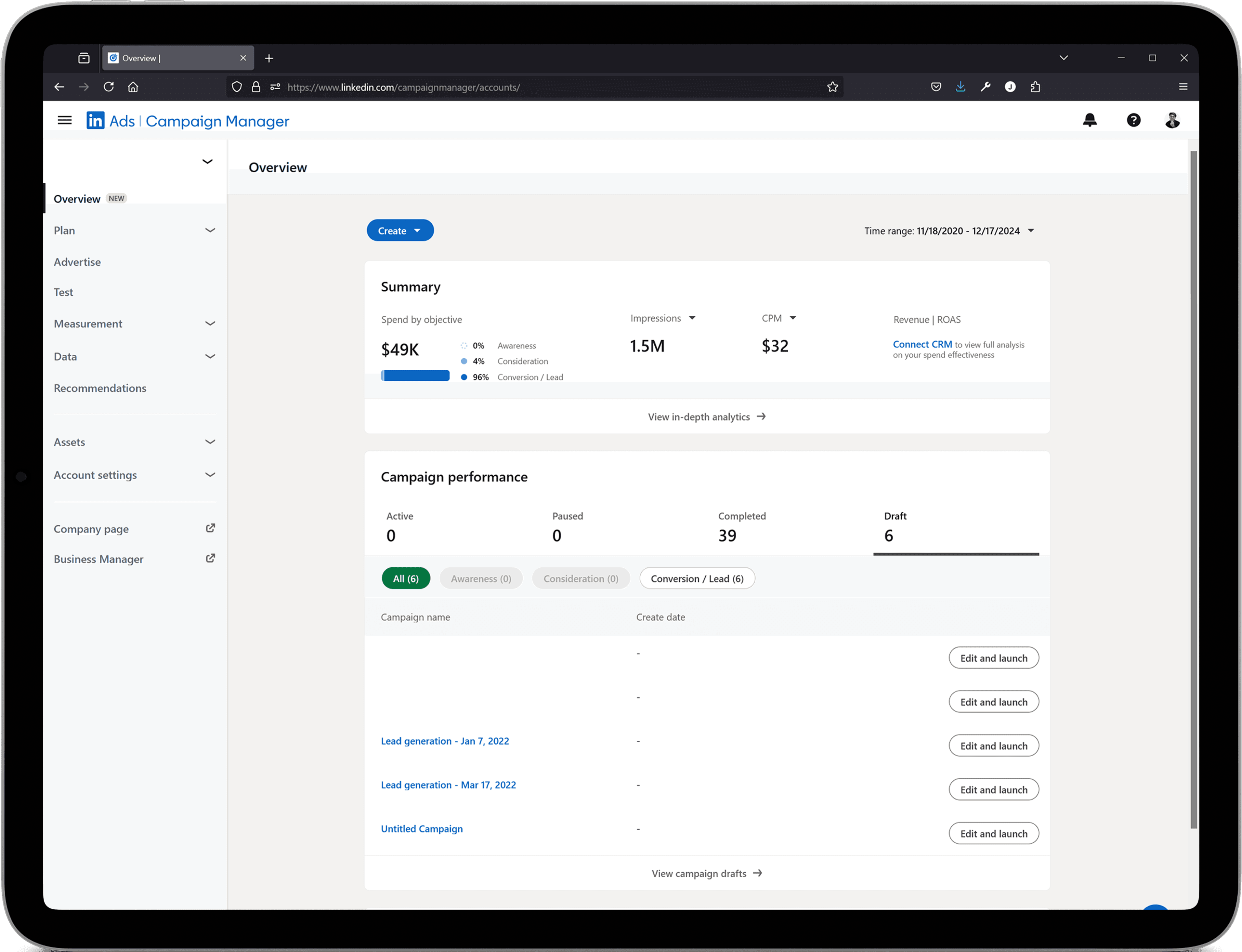 Analytics dashboard showing campaign insights
