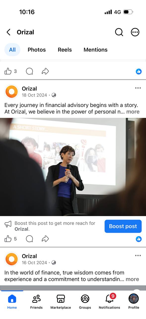Orizal advisor story presentation ad shown inside a phone mockup