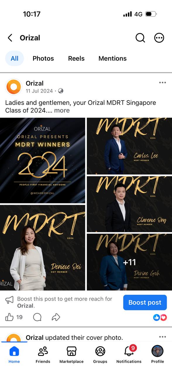 Orizal MDRT winners social ad shown inside a phone mockup