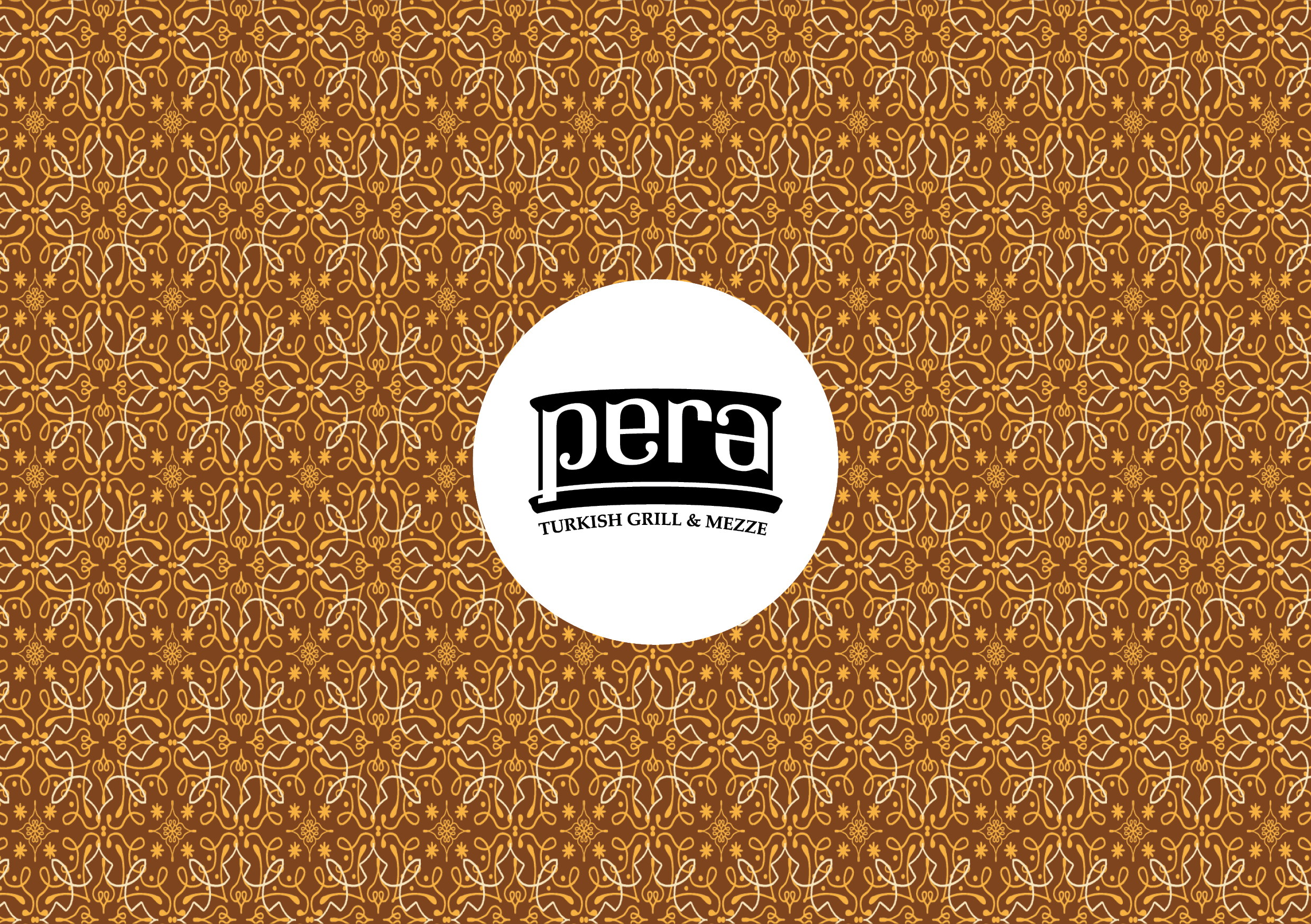 Postcard back: Pera Turkish Grill branded pattern