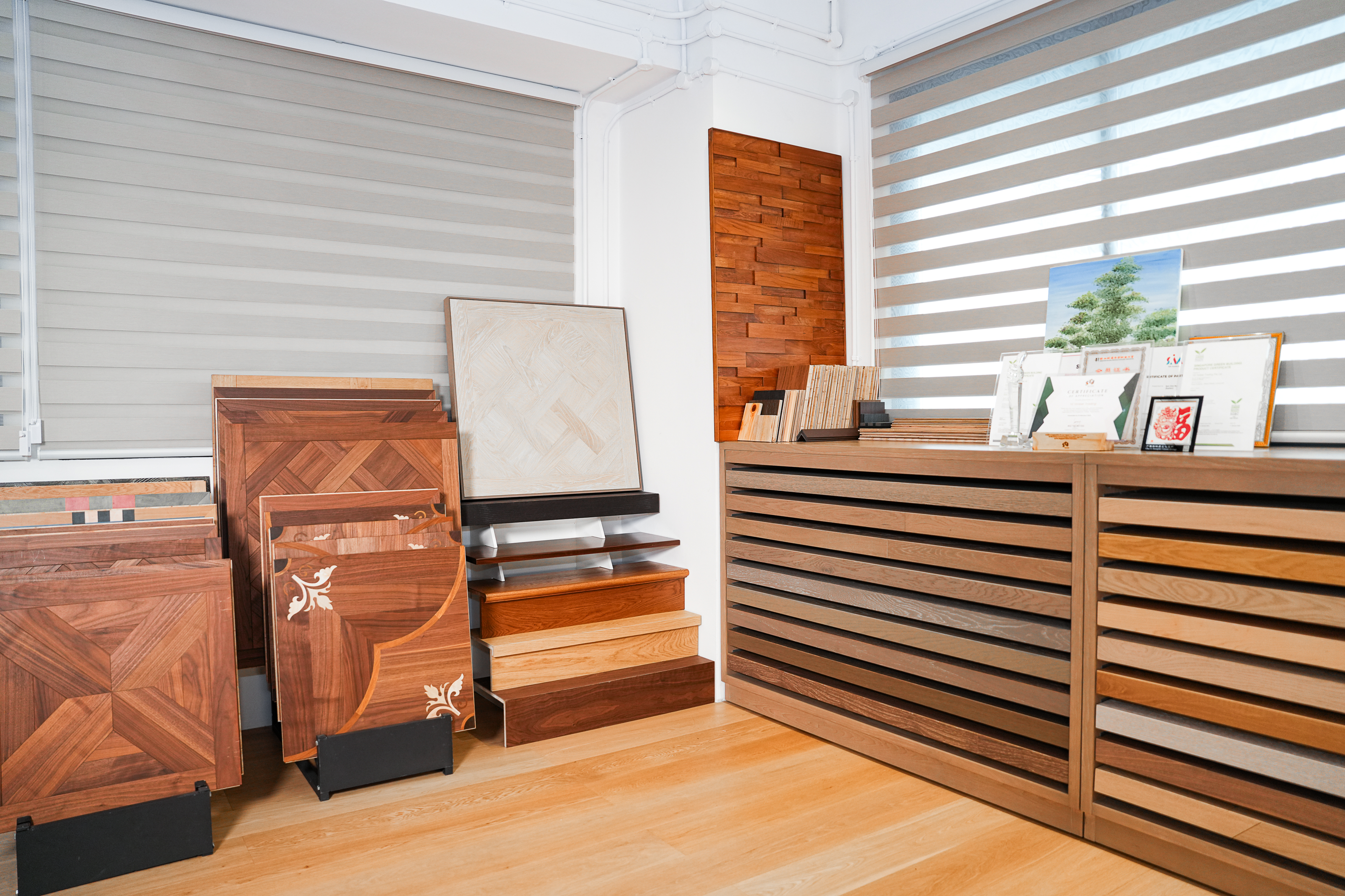 YZ Timber showroom display with timber samples